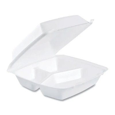 Foam Three-Compartment Square Take Out Container  with Perforated Hinged Lid